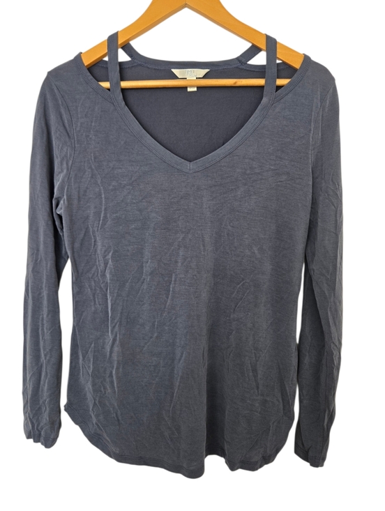 Time and Tru Tops - Time and Tru Gray Strappy V Neck Long Sleeve Top Size Small